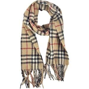Plaid Camel‎ Check Pattern Soft Lambswool Scarf w/Fringe Made In Italy